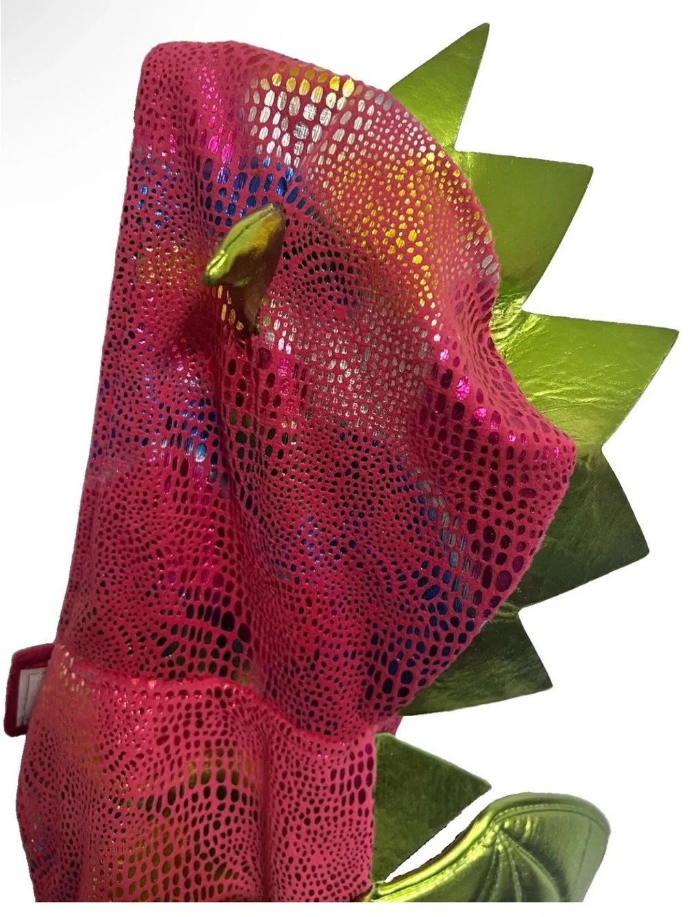 Red Dragon Pet Costume with Wings & Dorsal Spikes Metallic & Iridescent